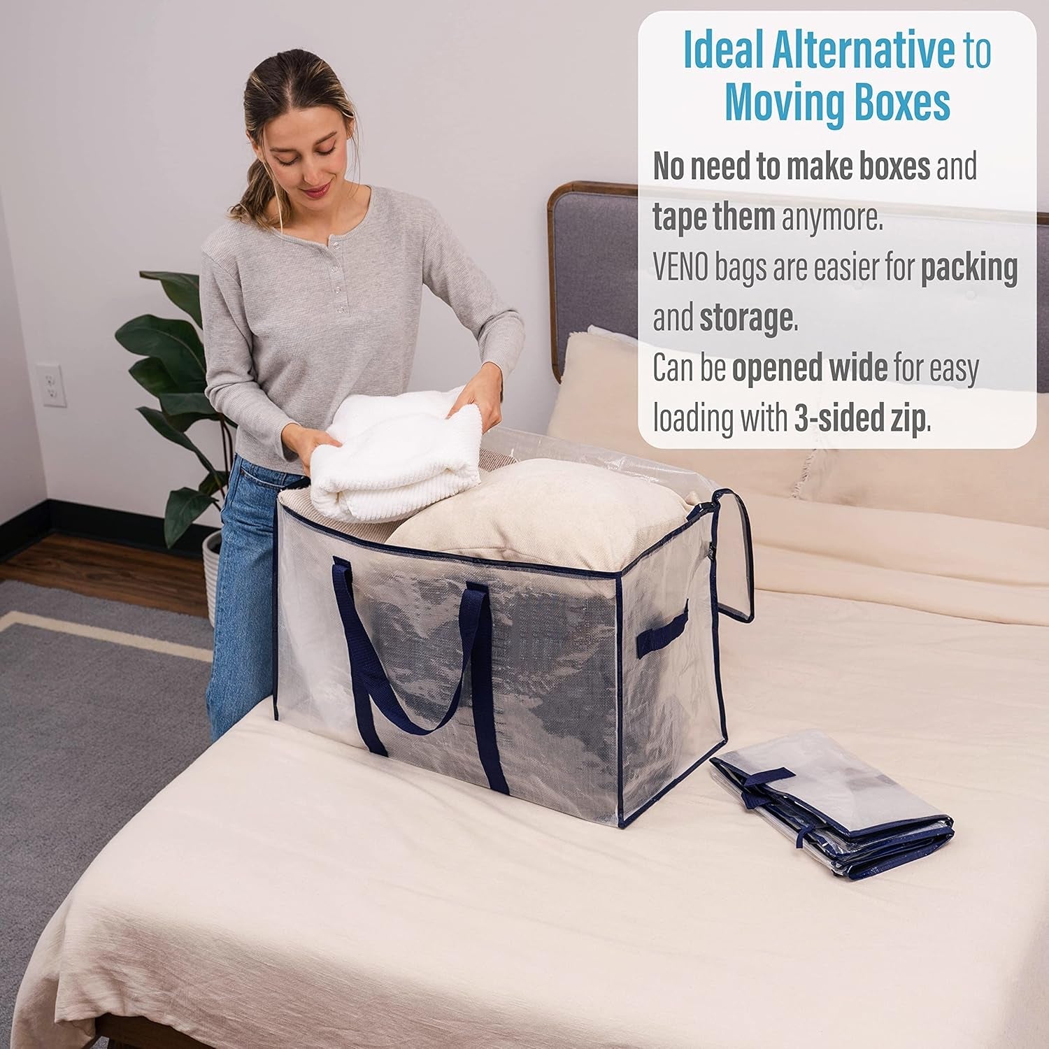 8 Pack Extra Large Moving Storage Bags with Zips, Heavy-Duty Organizer Tote, Moving Box Alternative, Packing Supply, Clothes Storage Bin