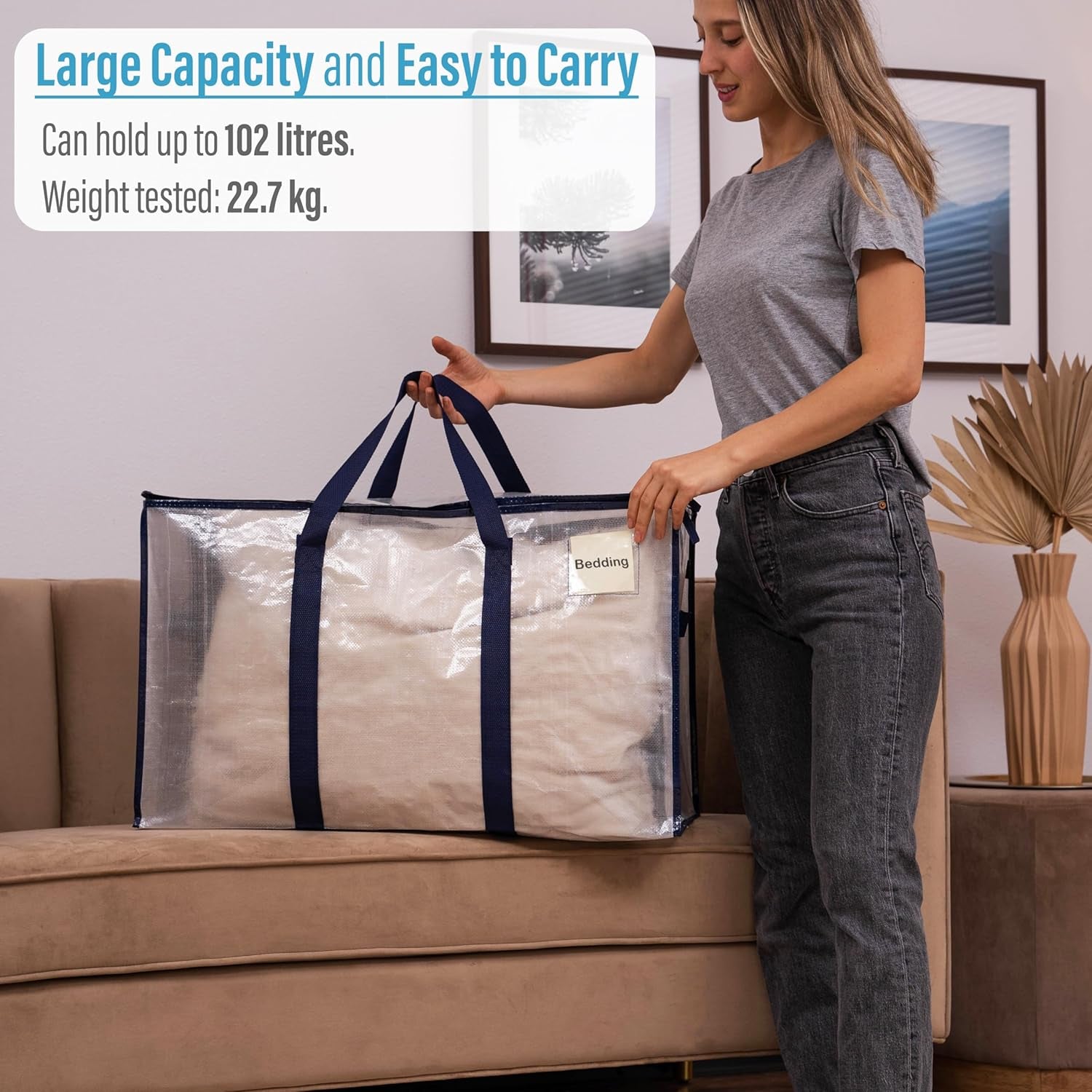 8 Pack Extra Large Moving Storage Bags with Zips, Heavy-Duty Organizer Tote, Moving Box Alternative, Packing Supply, Clothes Storage Bin