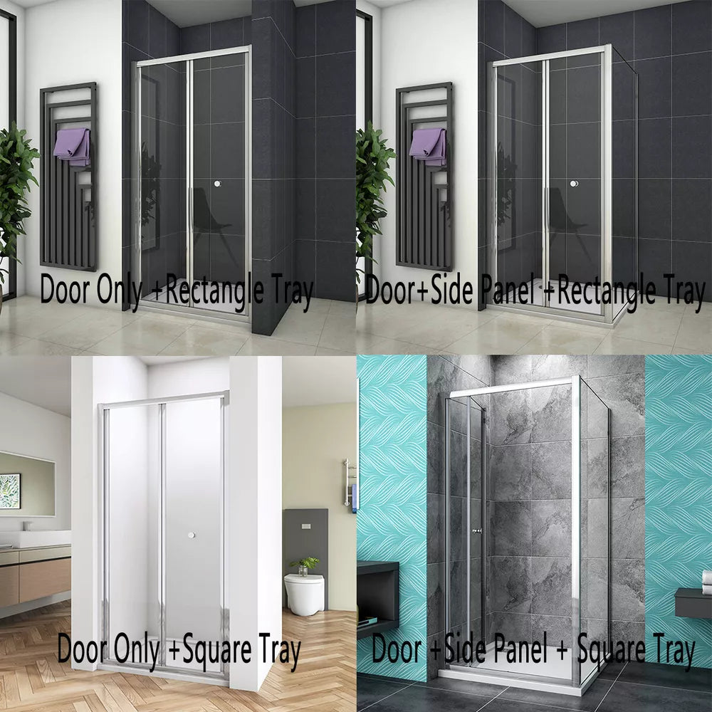 Pivot Bifold  Shower Enclosure Door Glass Screen Walk In Cubicle Panel & Tray