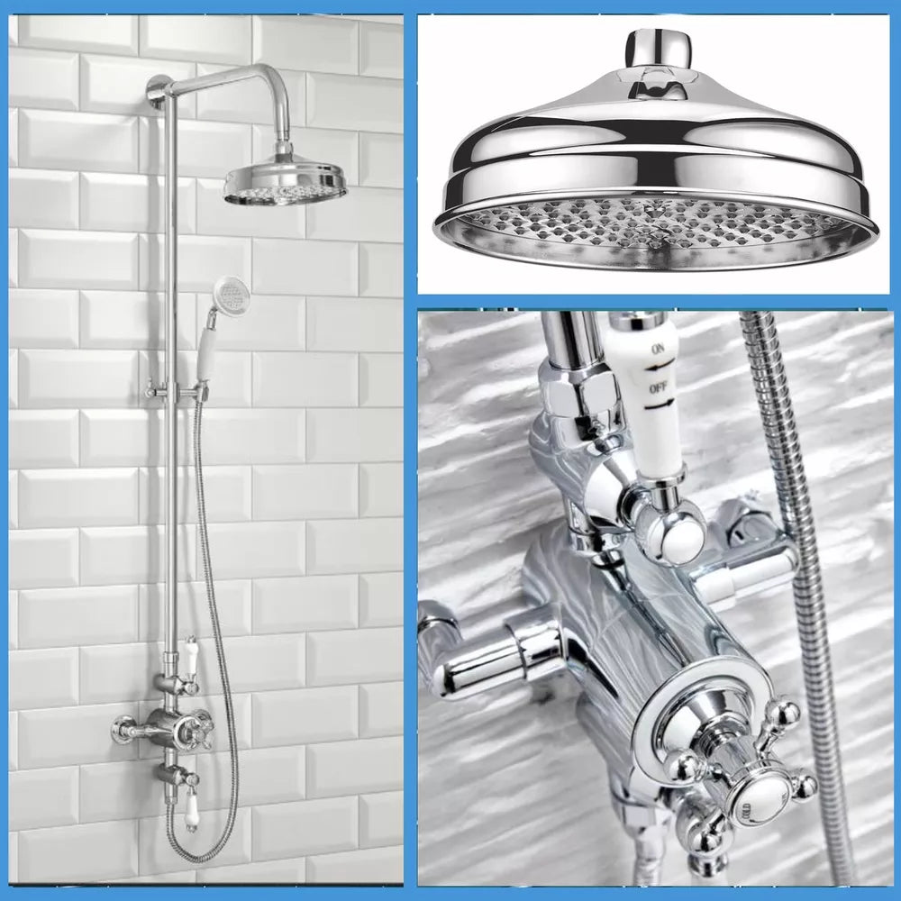 Edwardian Traditional Shower Dual Exposed Chrome Thermostatic Shower Mixer Valve