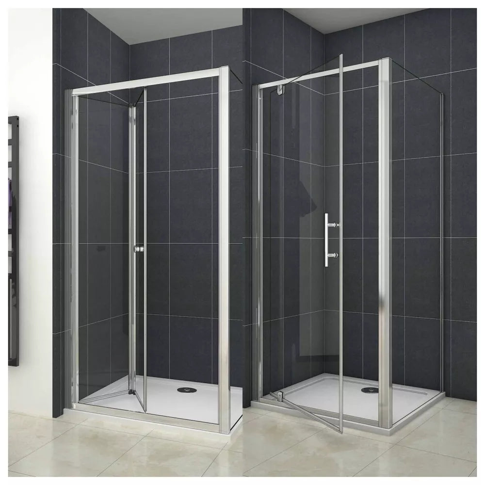 Bi fold Pivot Shower Enclosure Door Glass Screen Walk In Cubicle Panel & Tray