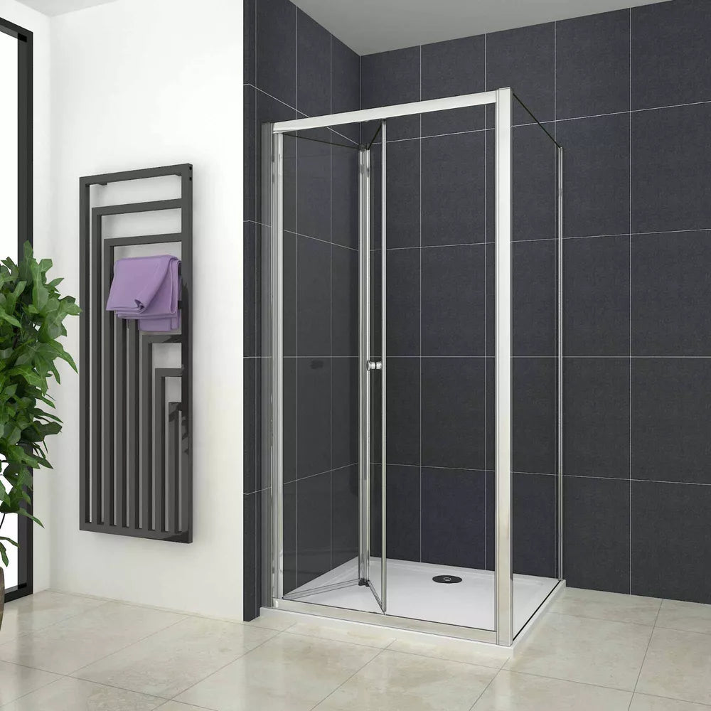 Pivot Bifold  Shower Enclosure Door Glass Screen Walk In Cubicle Panel & Tray