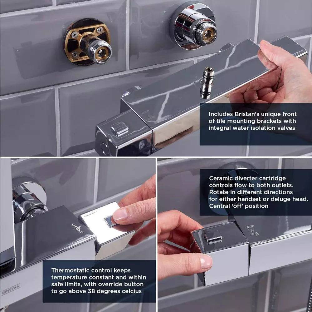 Bristan Craze Bar Mixer Shower with Dual Shower Heads-Black-Chrome