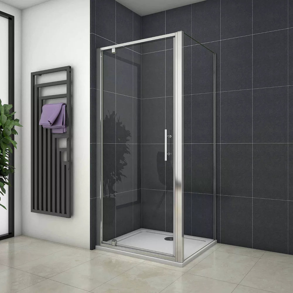Bi fold Pivot Shower Enclosure Door Glass Screen Walk In Cubicle Panel & Tray