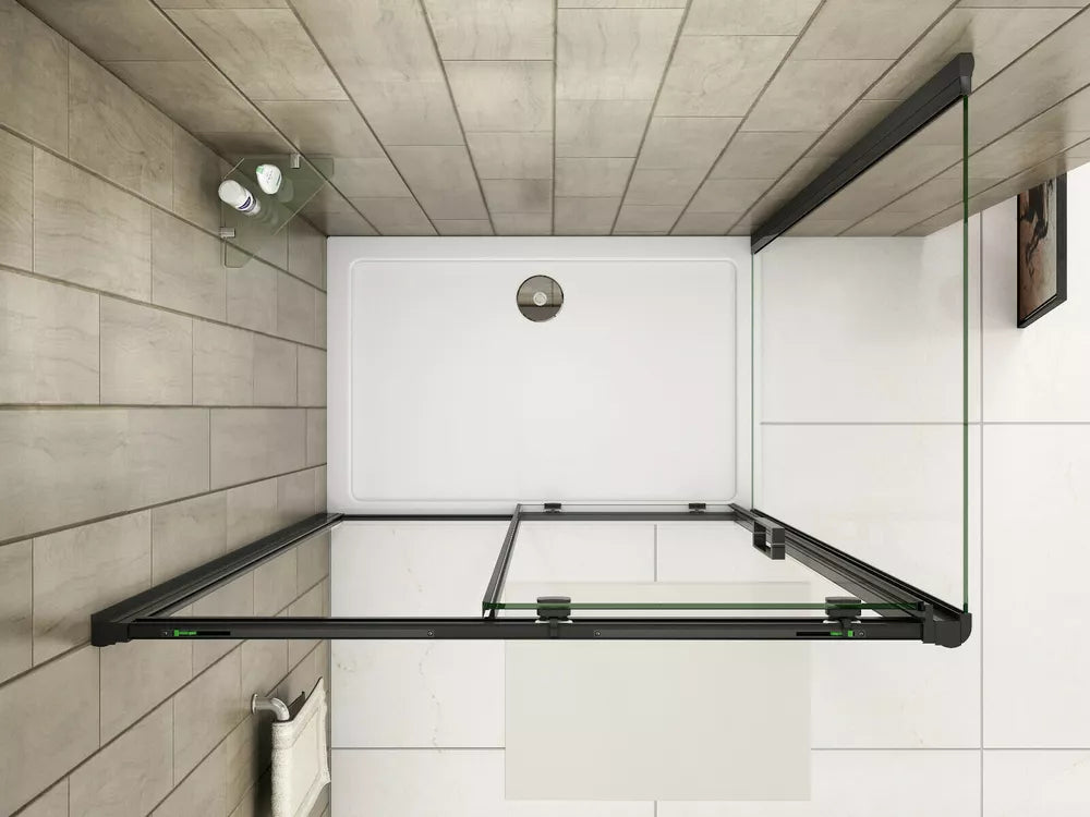 Black Frame Sliding Shower Enclosure Door Cubicle SidePanel NANO Glas and Tray
