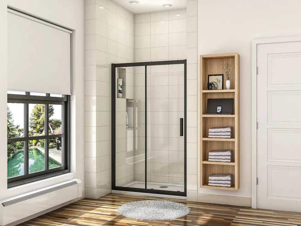 Black Frame Sliding Shower Enclosure Door Cubicle SidePanel NANO Glas and Tray
