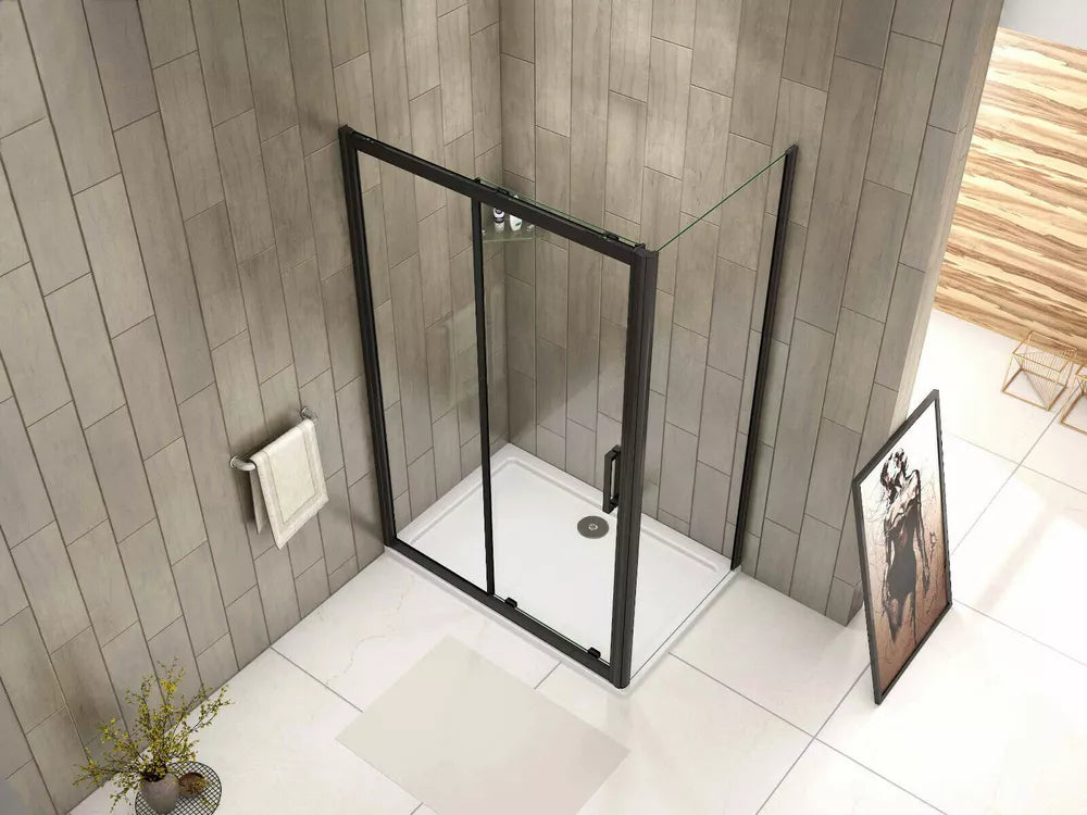 Black Frame Sliding Shower Enclosure Door Cubicle SidePanel NANO Glas and Tray