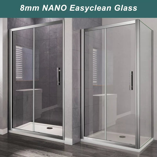 Sliding Shower Door 6/8mm Glass Cubicle Screen Shower Enclosure Side Panel Tray
