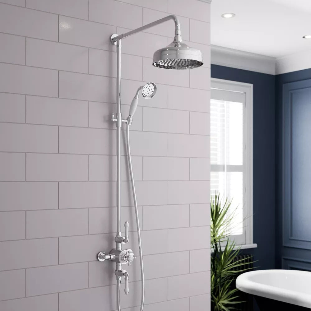 Traditional Thermostatic Shower Mixer Crosshead Valve Retro Round Drench Chrome